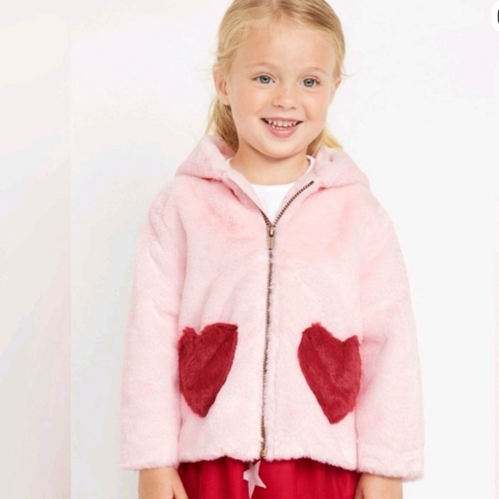 Old Navy Pink Fleece Kids Jacket with Red Heart Pockets